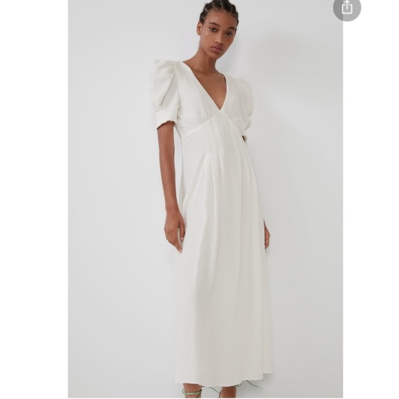 Zara V Neck White Dress - Picture 2 of 5